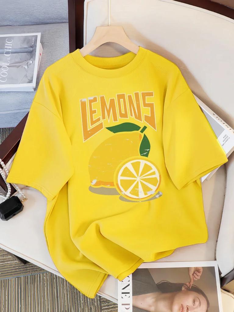 ZX Tee Fresh Lemon Fruit Prints Women Tee Shirt Casual T-Shirts Breathable Short Sleeve Comfortable O-Neck Tops