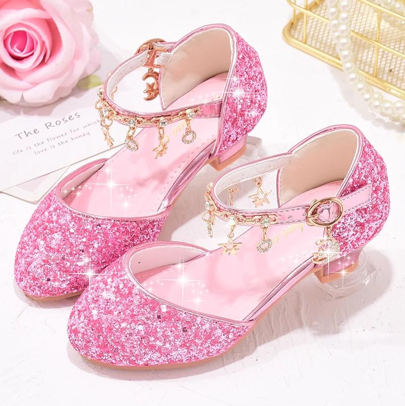 Girls' Sparkly Gold & Silver Princess Crystal High Heels for Kids