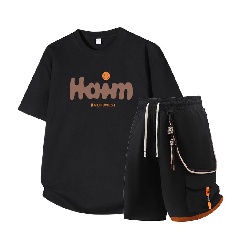 Dmo Men's Short Sleeved Set Summer Short Sleeved Slim Fit Upper Garment Men's Two-piece Set