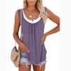 T-shirt con gilet senza maniche a due strati finto da donna patchwork estivo Canotta con fondo da donna elegante casual allentata