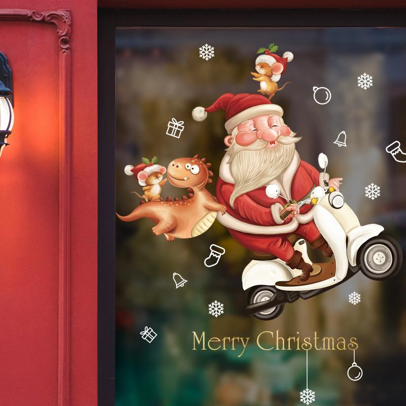 Christmas Window Stickers Santa Claus Snowflake Wall Decals For Kids Rooms Bedroom Mirror Sticker Home Xmas New Year Decorations
