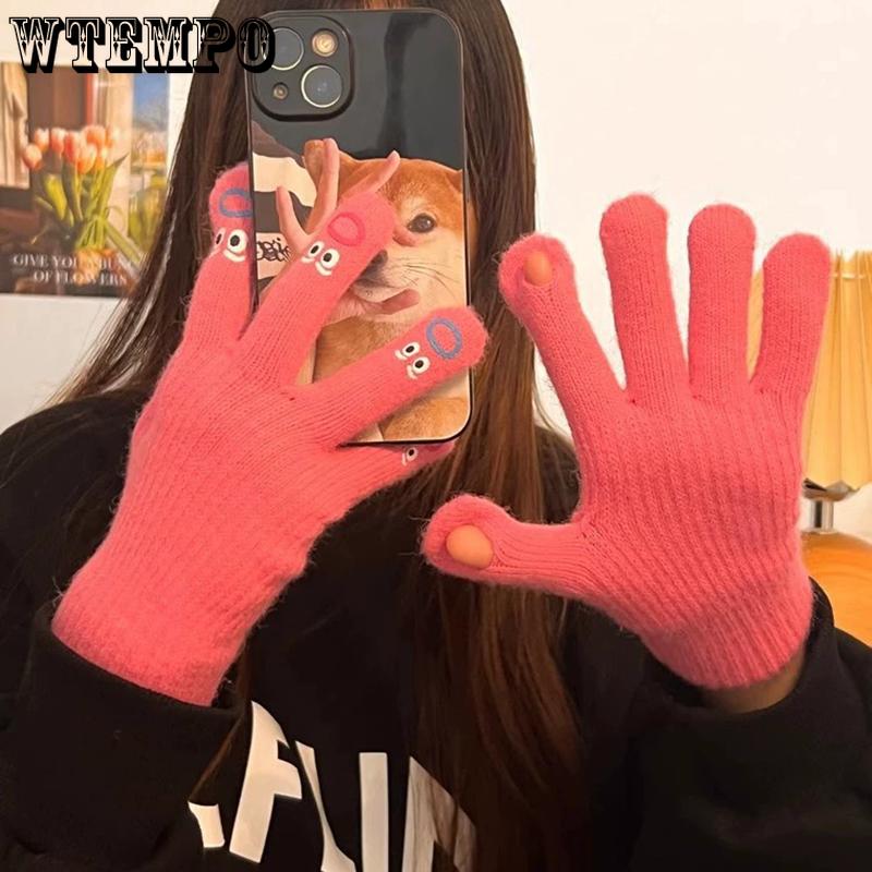 WTEMPO 1Pair Couple Warm Plush Gloves Outdoor Cycling Touch Screen Soft Gloves Autumn Winter Cold-proof Windproof Full Finger Gloves