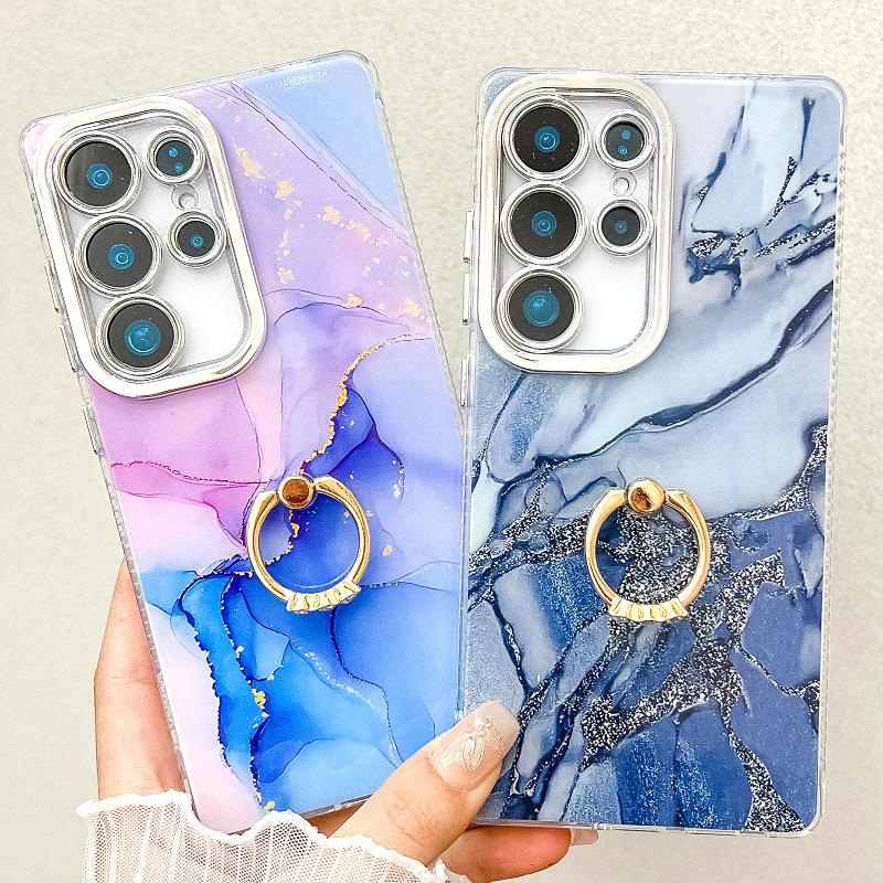 Suitable for Samsung S25 Mobile Phone Case Double Layer IMD Electroplated Marble S24plus Ring A16 Mobile Phone Case