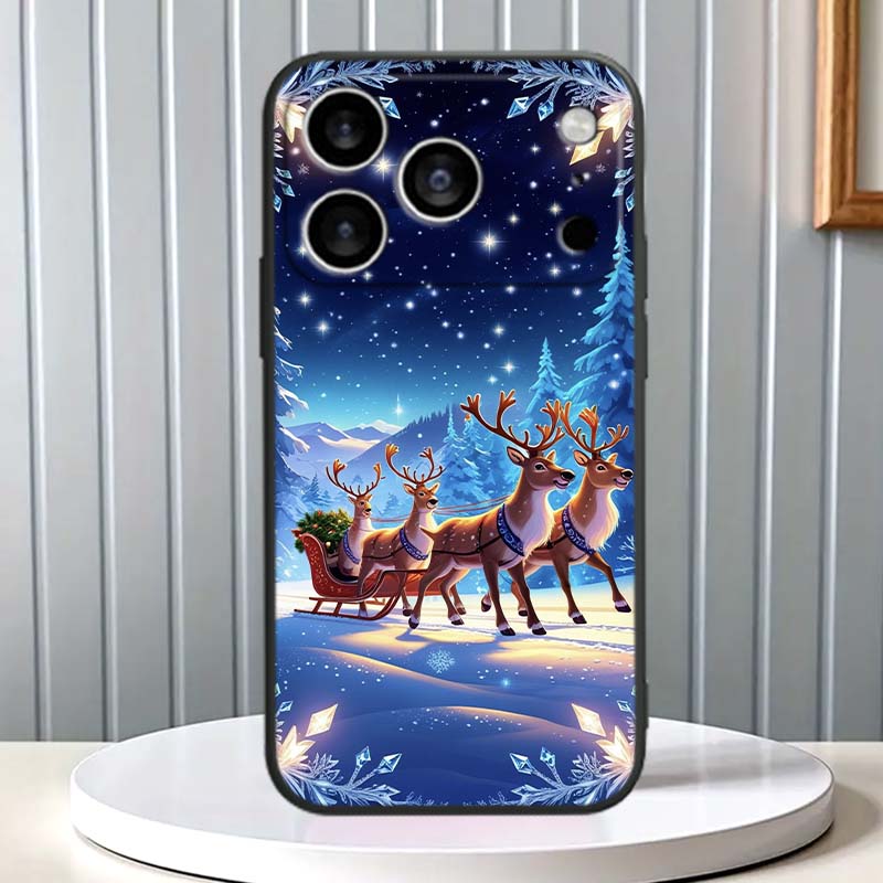 Christmas Gift Box Design For Apple iPhone 17 16 16E 15 14 13 12 11 Pro Max Plus Black Soft Silicone Phone Case