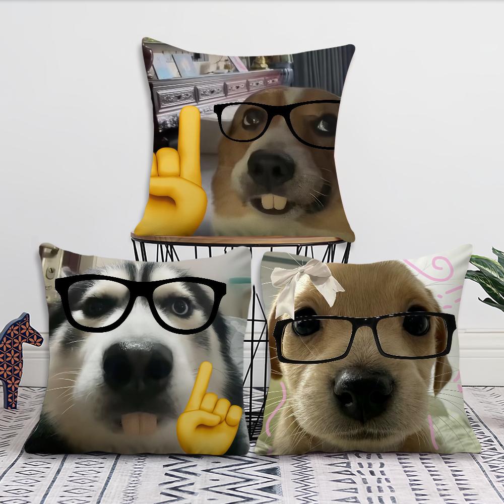 Cartoon Funny Dog Meme Kawaii Glasses Cushion Cover For Pillow Printing Sofa Decoration Home Car Room Office Nordic Simplicity