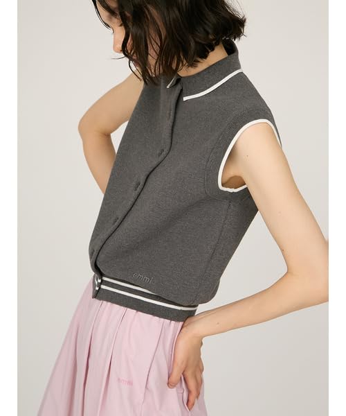 Emi Collared Knit Free Size Vest, 13WNT254087, Women's, Gray,
