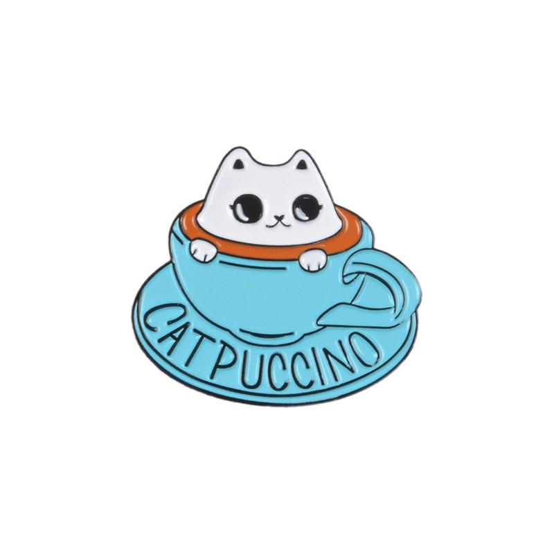 And Cat Charming Coffee Cup Alloy Brooch Enamel Pin Stylish Gift For Cat Lovers