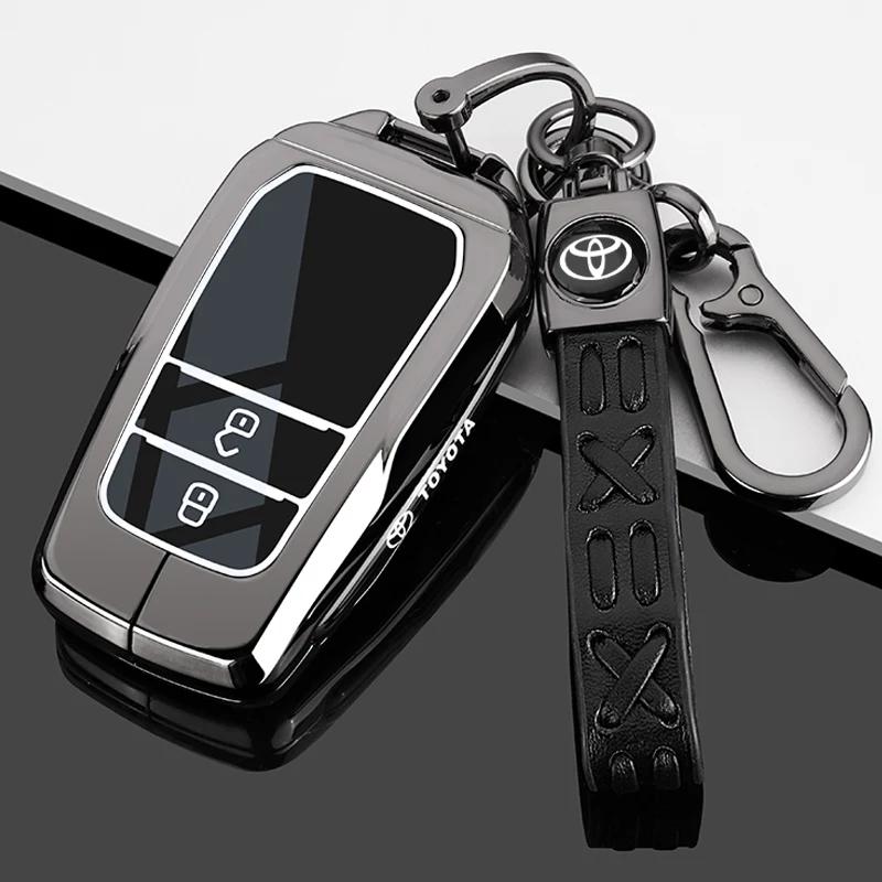 Zinc Alloy Leather Car Key Case Cover Shell for Toyota CHR Hilux Fortuner Land Cruiser 200 Camry Corolla Crown RAV4 Highland