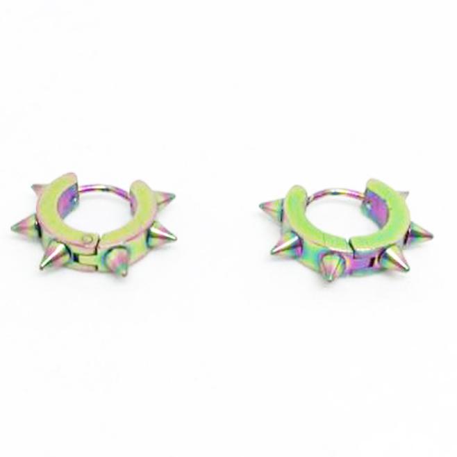 1 Pair Stainless Steel Hoop Spike Circle Huggie Studs Punk Cool  Earrings