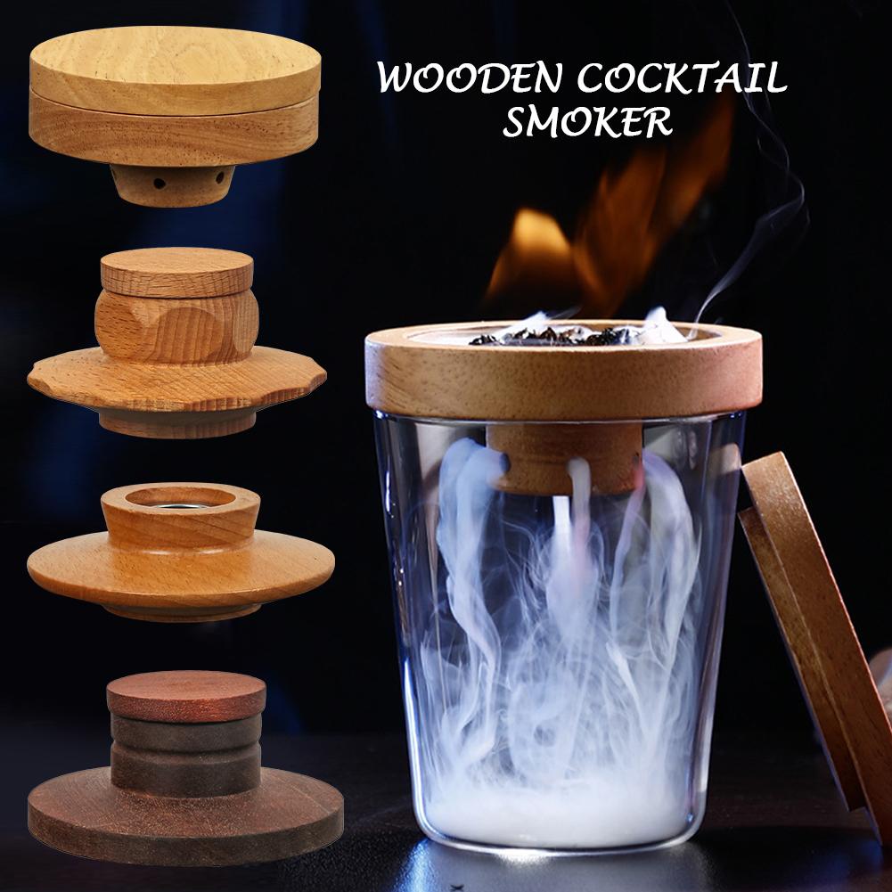 1Set Cocktail Smoker Kit Wooden Smoker Food Smoker Tool Smoked Wood Lid Cocktail Bar Lid Set Old Fashioned Bartender Kit