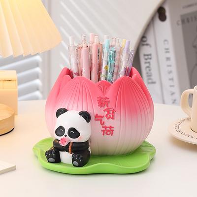 Cartoon Kreativer Panda Stifthalter Harz Ornament Studenten Abschluss Große Kapazität Schreibtischdekoration Kinder Feiertagsgeschenk