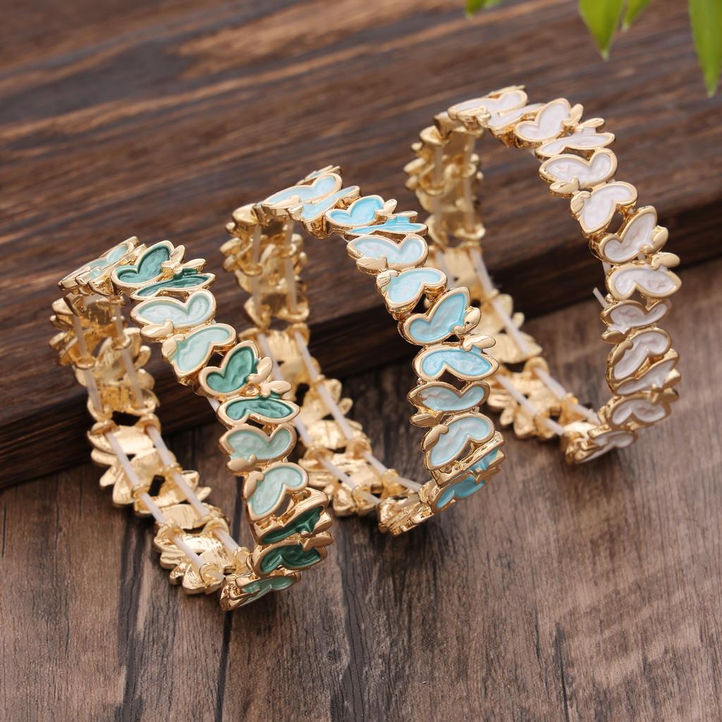 Colorful Paint Oil Butterfly Fluttering Elastic Bracelet. Fresh and Elegant Women's Versatile Butterfly Alloy Necklace.