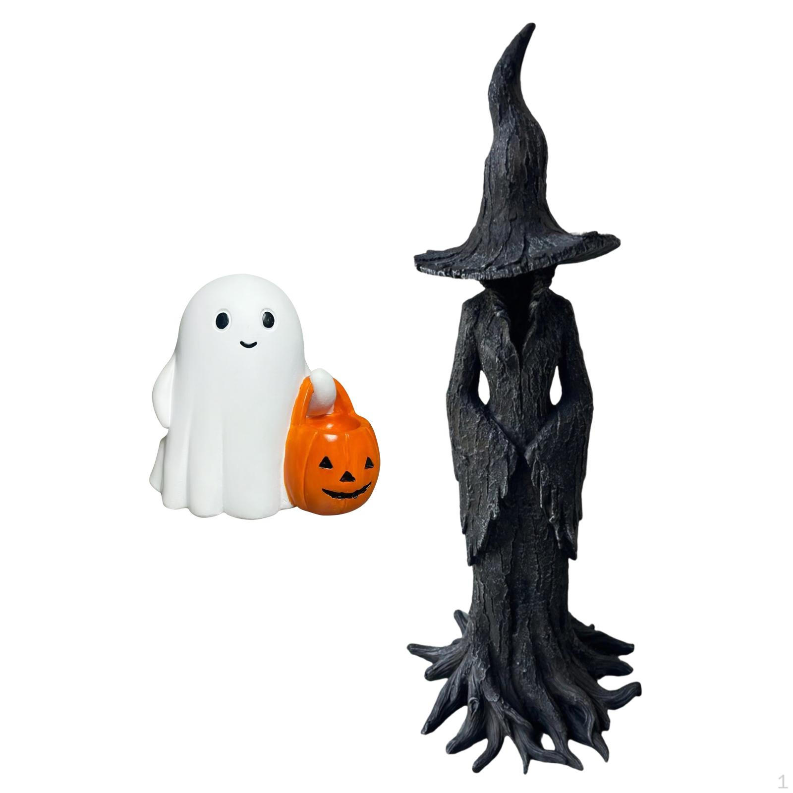 

2Pcs Halloween Figurines Witch Ghost Statues Decor for Living Room