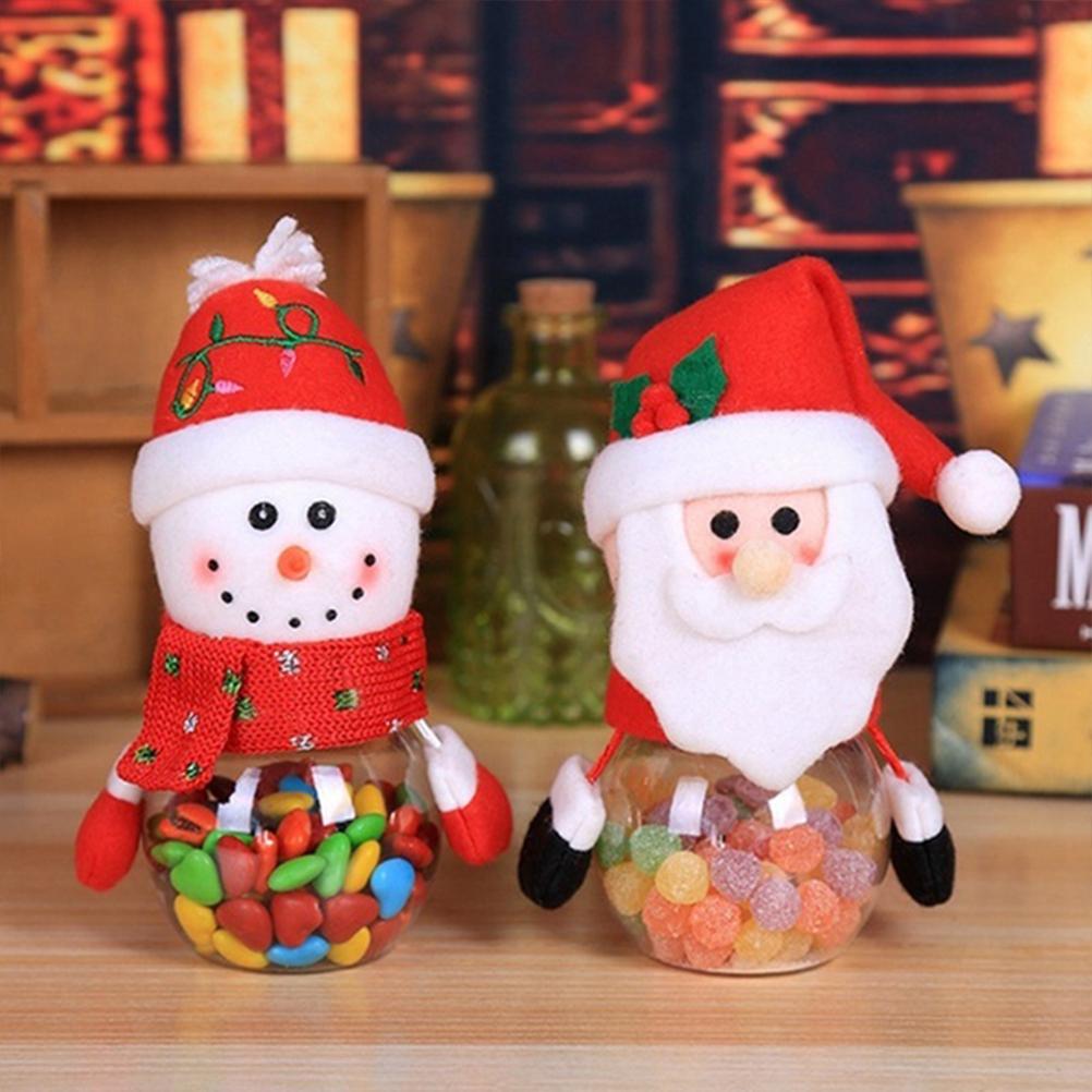 Cute Christmas Candy Storage Can Decor Gift Clear Plastic Candy Jar Gift Bottle Holder Xmas Decor