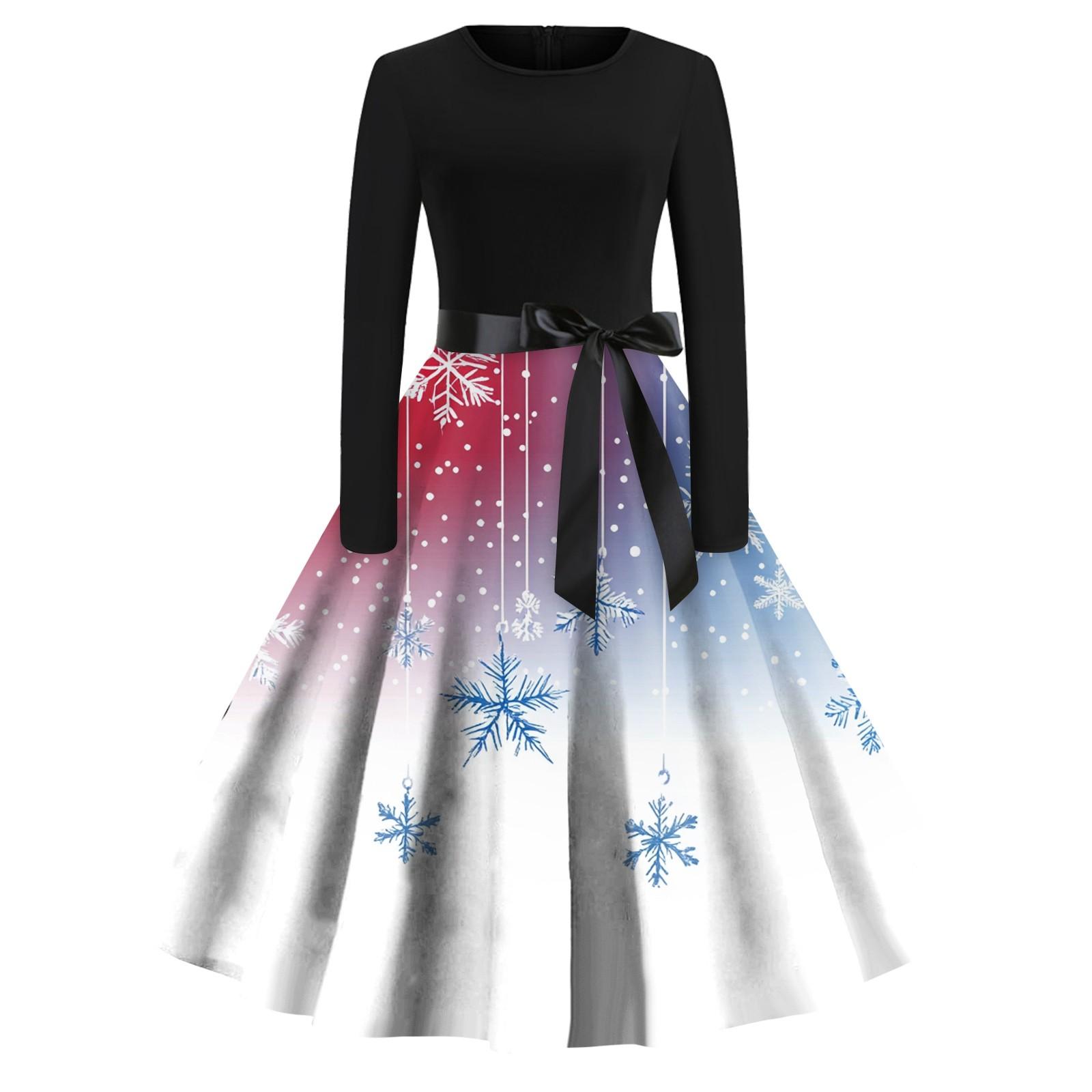 

Женская мода с круглым вырезом, повседневные тонкие рождественские платья с длинным рукавом и принтом XXXXL белый