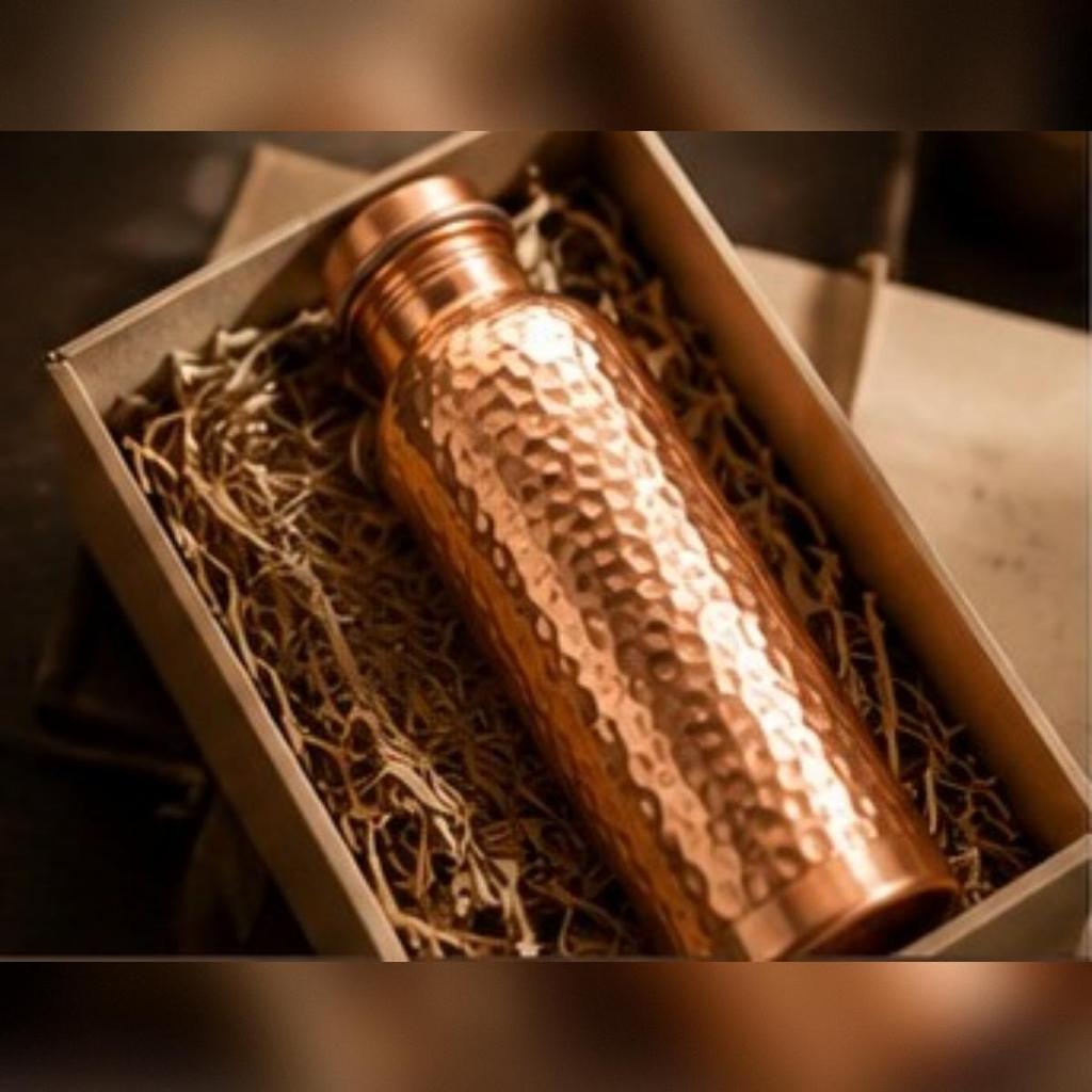 Nirmal Ganga Hammered Copper Bottle 1L (Pack of 4) | Pure Copper Water Bottle | Handcrafted Leakproof Design