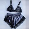 Womne Lace Sheer Elastic Camisole Satin Lace Short Lingerie Nightwear Pajama Set