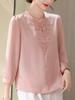 Mom's Spring Style: New 2026 Chinese-Inspired Blouse for Middle-Aged & Elderly Women - Round Neck, Thin Fabric
