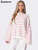 Nuovo Pullover a Maglia a Righe Girocollo Set Moda Casual da Donna Cappotto