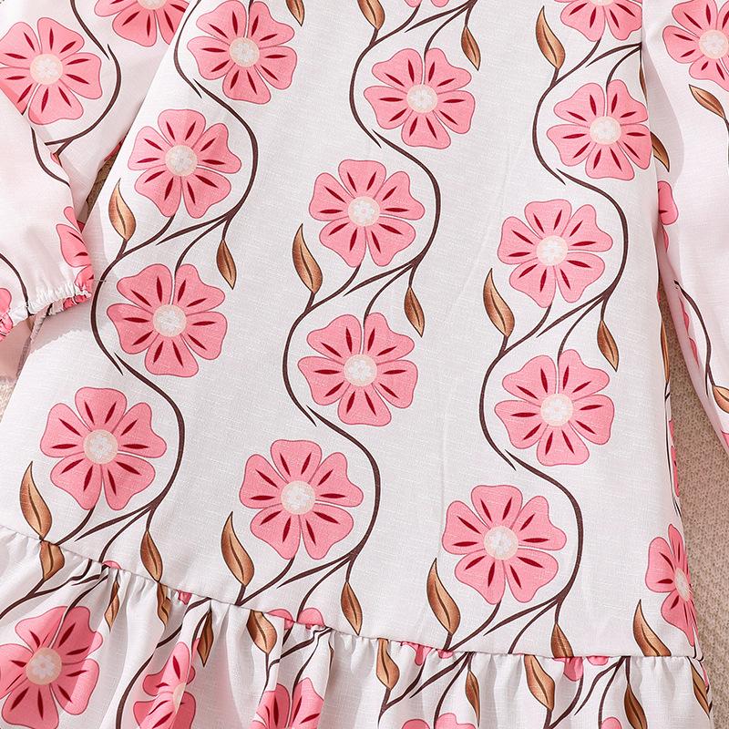 Big Girl's Autumn New Casual Bohemian Vacation Style Floral Print Long Sleeve Dress