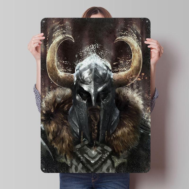 Viking Warrior Tin Poster Customized Retro Wall Art Vintage Metal Signs for Room Bathroom Decor Coffee Bar Accessories Wand Deko