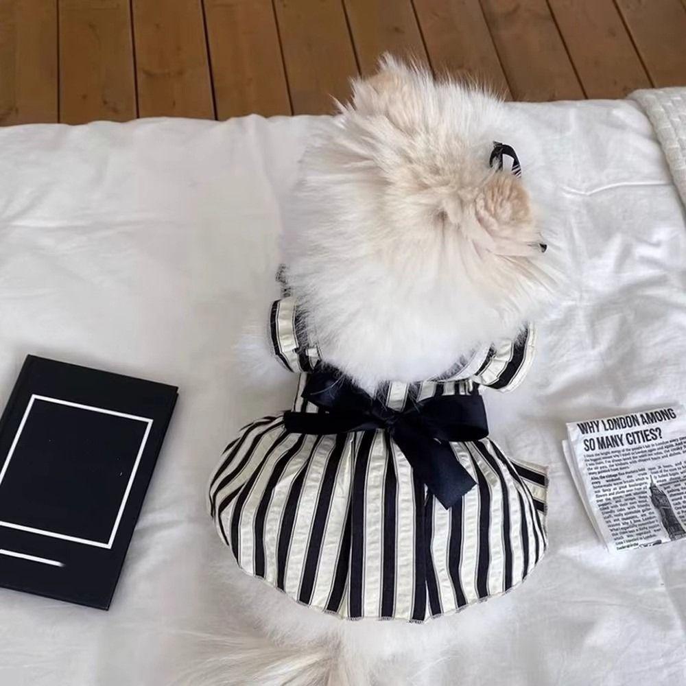 Big Bow Striped Cat Dress Black Puppy Skirt New Small Dog Princess Dress Summer