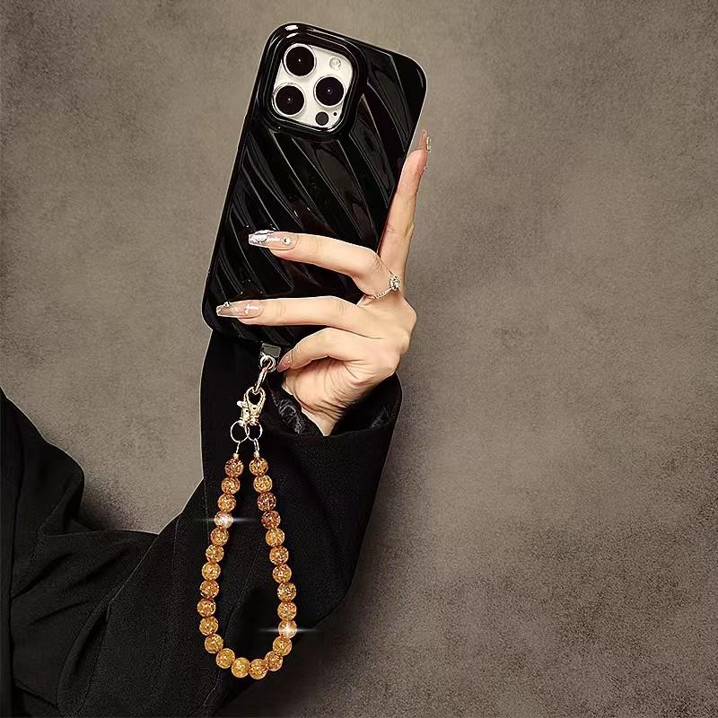 Amber Cracked Bead Phone Chain with Handmade Short Lanyard and Bag Charm