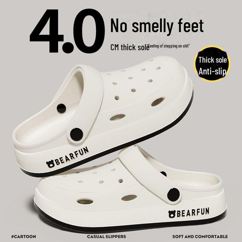 Summer Cartoon Slip-On Outdoor Slippers: Non-Slip Baotou Beach Shoes with Thick Soft Soles