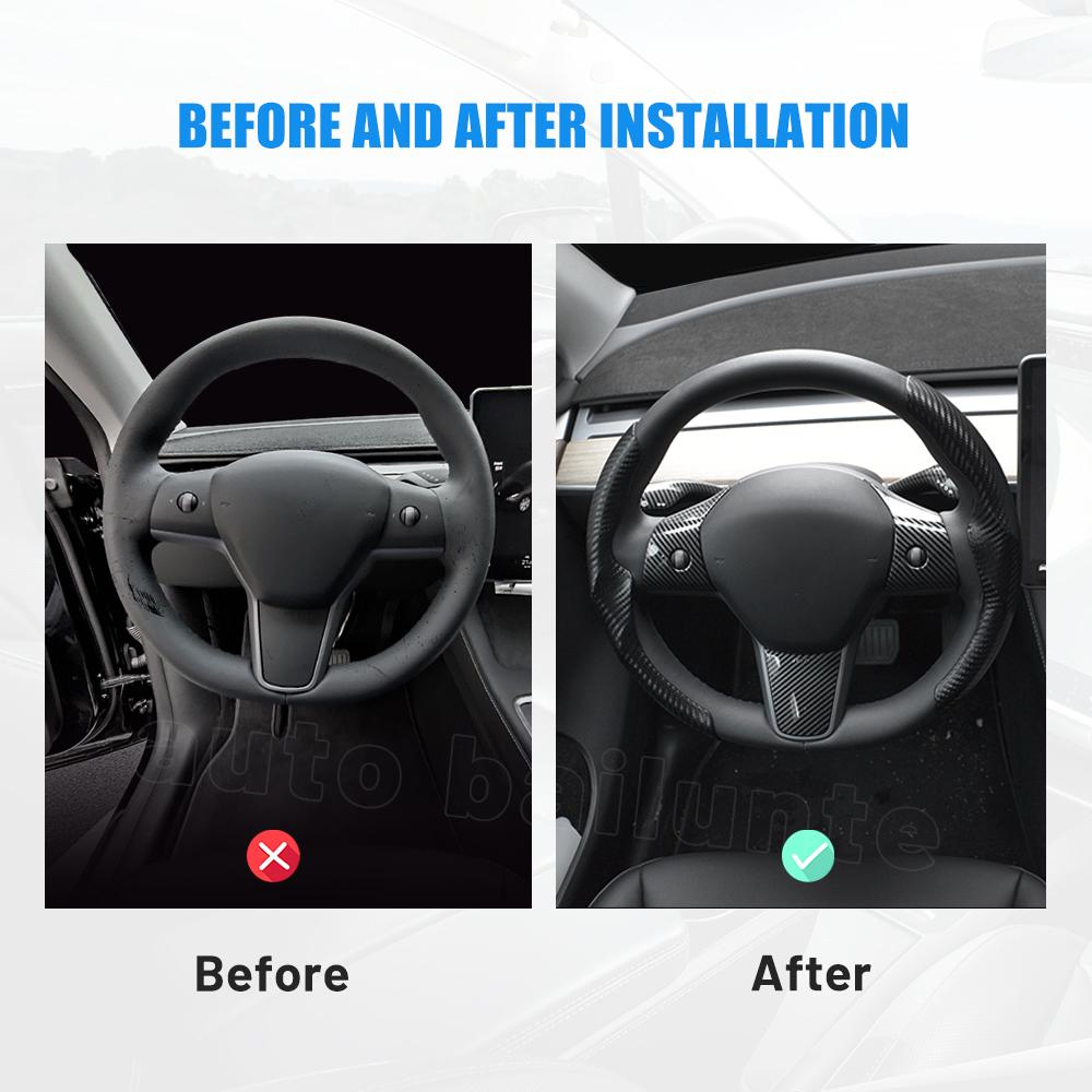 For Tesla Model 3 Model Y 2023 2022  Accessories Carbon Fiber Sticker Car Steering Wheel Cover Gear Shift Cover