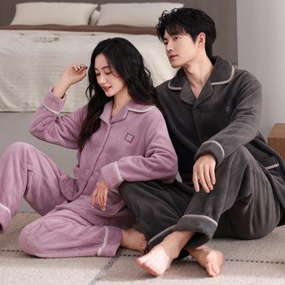 Couple Pajamas Coral Fleece Thickened Winter Flannel One Man and One Woman Warm Antistatic Loungewear Set