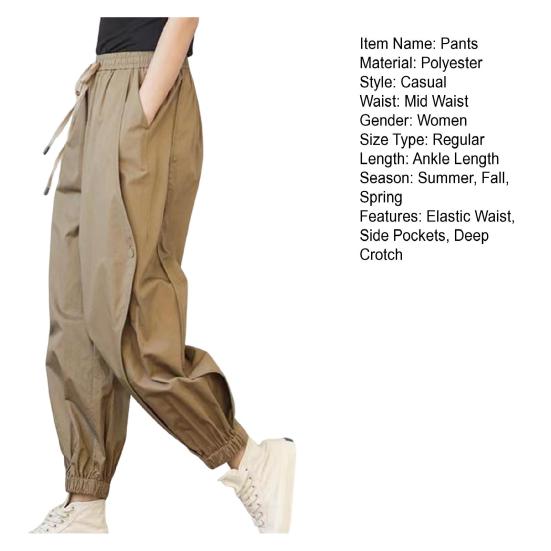 Lady Harem Pants Loose Elastic Waist Solid Color Drawstring Pockets Streetwear Deep Crotch Ankle Banded Aesthetic Lady Cargo Trousers Women Clothing