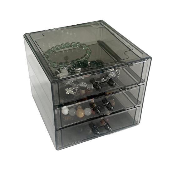 

Багатоярусний органайзер для прикрас Прозора скринька для зберігання з шухлядами Пилкозахисний дисплей-бокс для прикрас для браслетів, браслетів-ланцюжків, намист, дрібних колекційних предметів Triple Layer сірий/чистий
