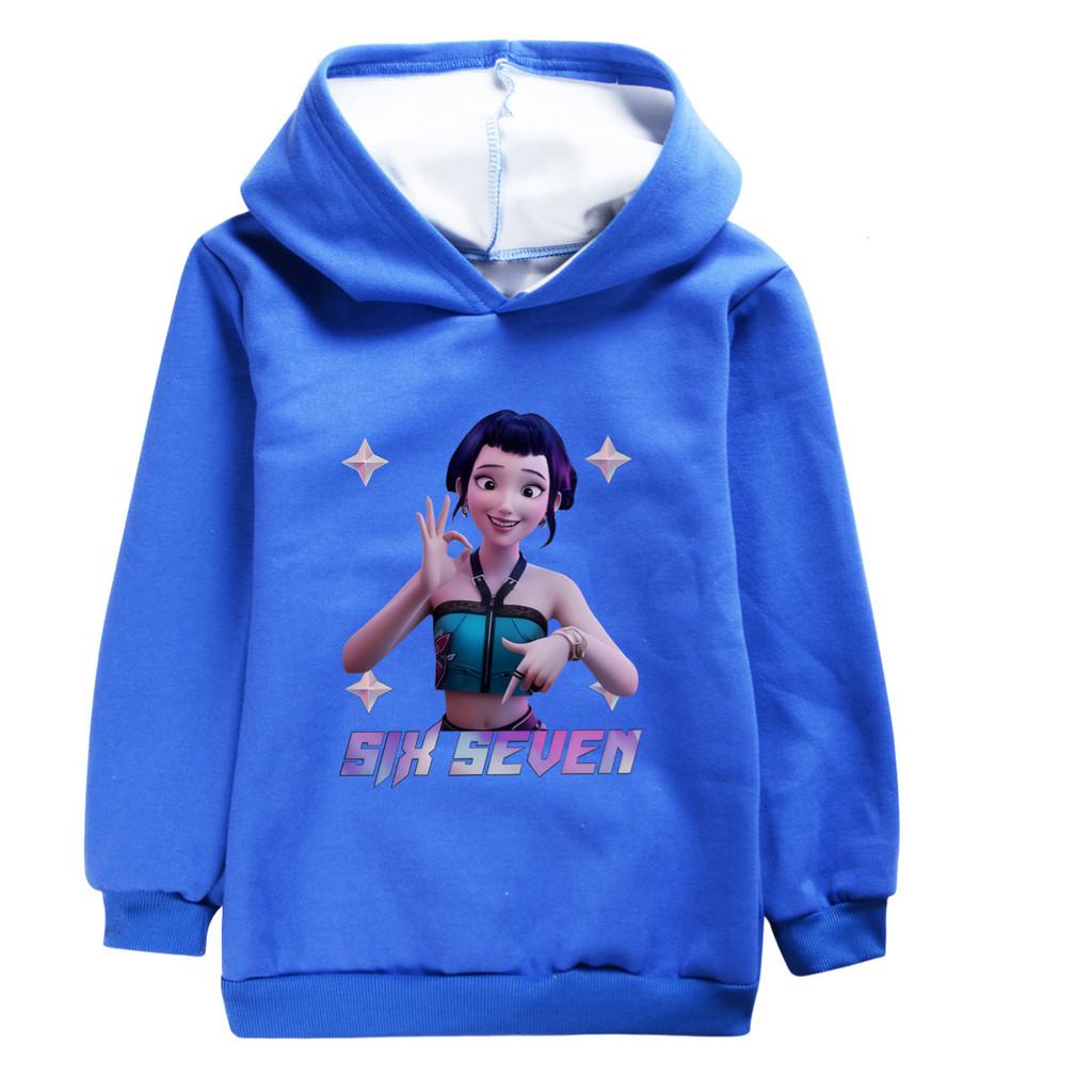 5245 Kids Girls Kpop Rumi Zoey Mira Print Zoey Six Seven Long Sleeves Velvet Warm Winter Hoodie