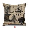 Retro Throw Pillow Covers Cotton Linen Cushion Cover Print Pillowcases for Sofa Bed Couch Halloween Decorations (18 X 18 Inches)
