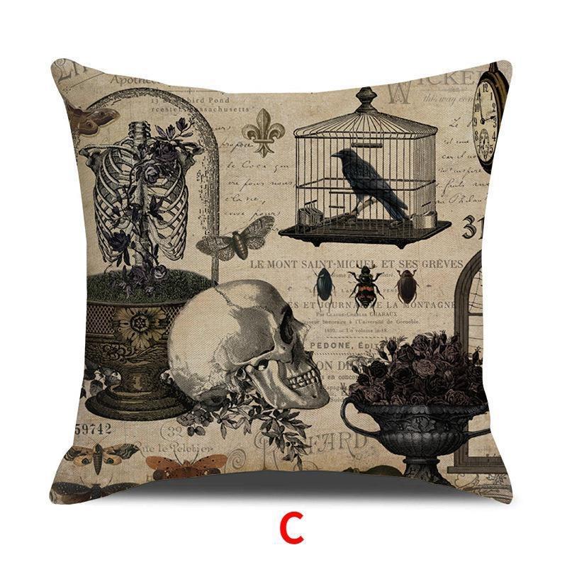 Retro Throw Pillow Covers Cotton Linen Cushion Cover Print Pillowcases for Sofa Bed Couch Halloween Decorations (18 X 18 Inches)