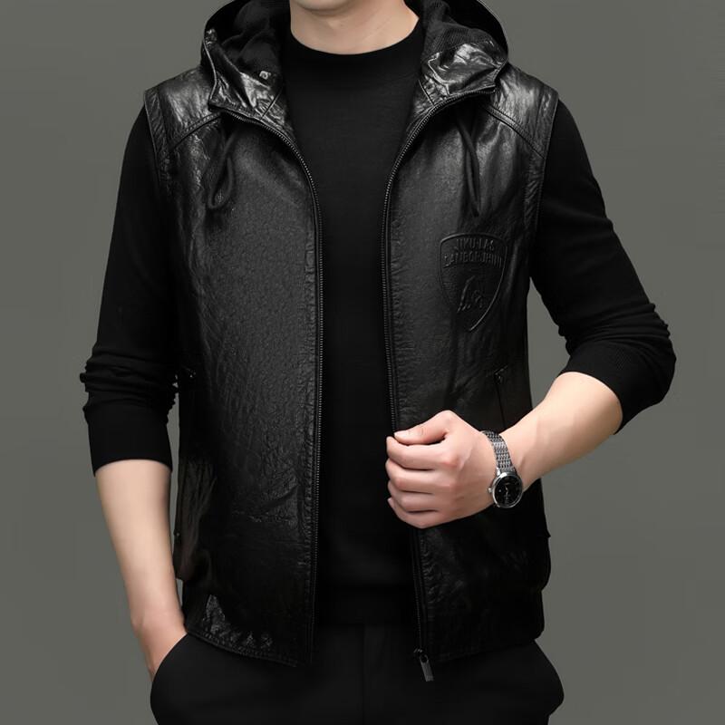 Eleteam Men's Leather Hooded Business Casual Vest YTMMRXF106