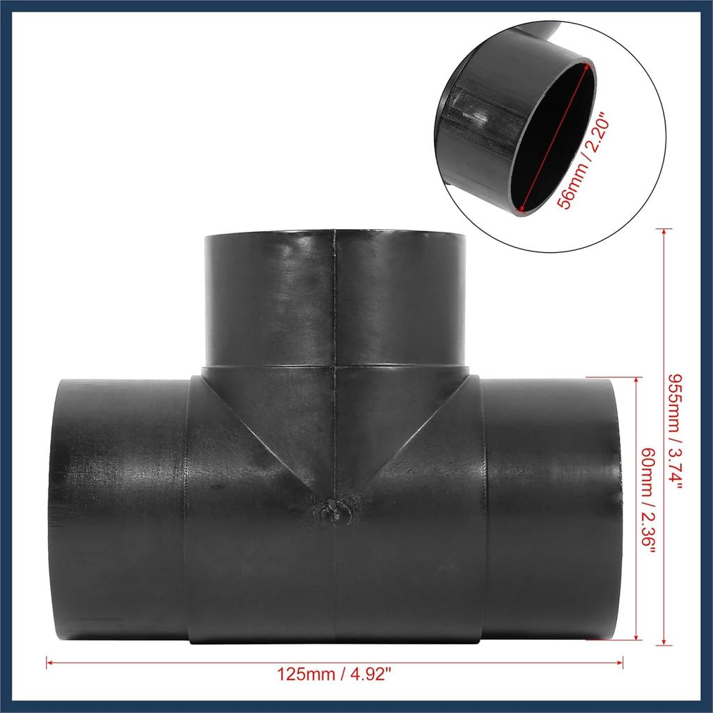 60mm Car Heater Warm 3 Way Air Ducting Elbow Pipe T Shape Outlet Connector Black Plastic Stylish Design