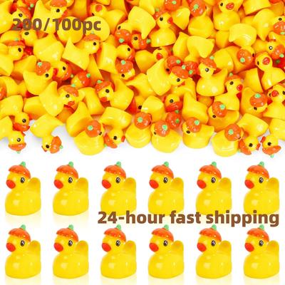 200/100Pcs Fall Mini Ducks Autumn Mini Resin Pumpkin Duck Miniature Duck Statue Dining Diy Thanksgiving Halloween Party Decor