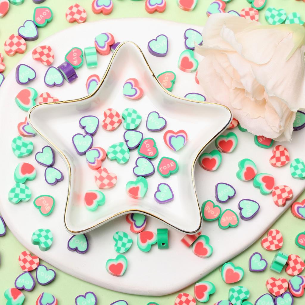 for Jewelry Making Loose Beads Creative Soft Pottery Love Mixed Beads Heart Shaped DIY Material 10pcs Decorations