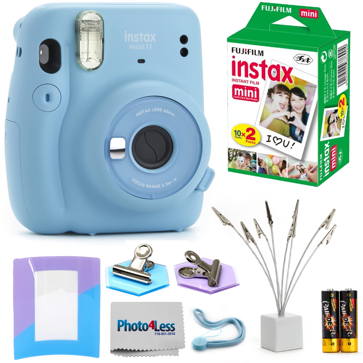 

Fujifilm Instax Mini 11 Instant Camera (Sky Blue) - Fuji Instax Mini 20 Films - Instant Camera Accessory Set