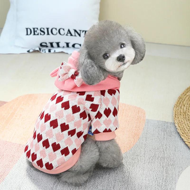 Pet Autumn/Winter Sweet Love Knitted Coat Dog Hoodie Compared To Bear Teddy Small and Medium Sized Dog Thick Pet Clothes