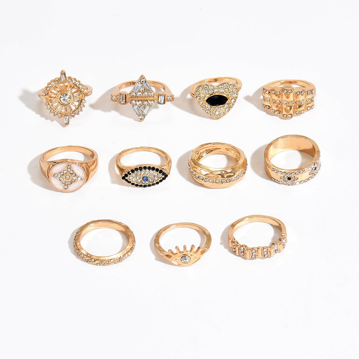 European and American retro geometric love rings, women s personality, light luxury, high-end, diamond-encrusted, devil s eye ring accessories