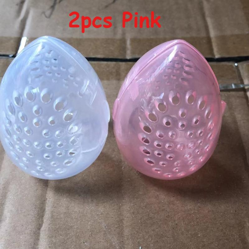 

2pcs Egg Storage Shell With Hole, Portable BreathablePowder Puff Box With Lid, Travel Holiday Supplies