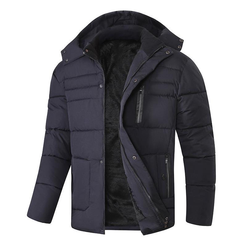 Winter Business Fleece Cotton-padded Jacket Men's Thermal Jacket Fleece Thickened Men's Cotton Clothes Removable Hooded