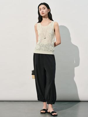 Elegant Women's Silk Jacquard Sleeveless Knit Top - High-Quality Summer Style