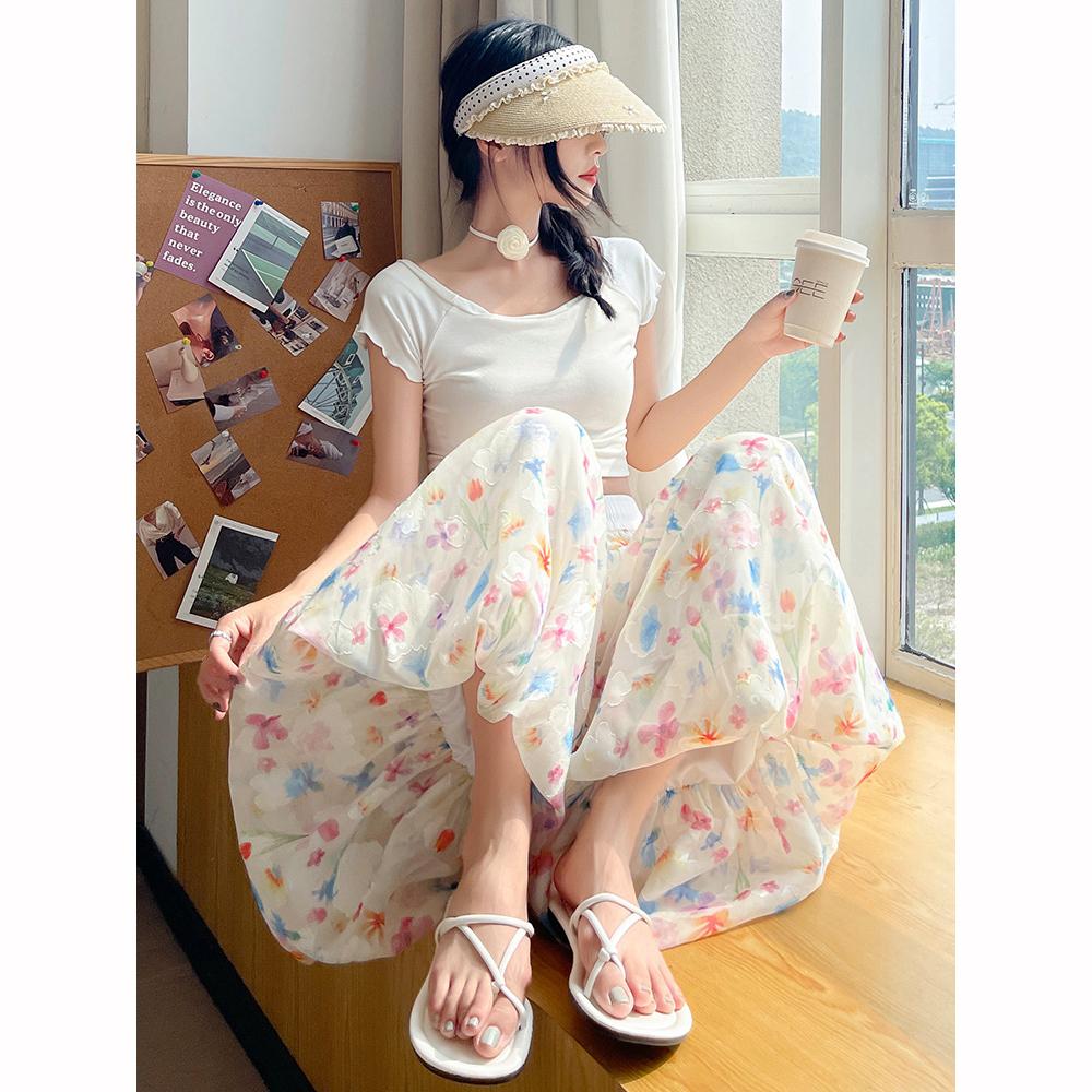 Summer Floral Palazzo Pants Women High Waist Loose Print Wide Leg Trousers Drapery Comfortable