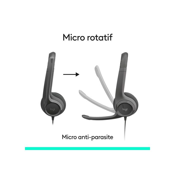 Casque PC Logitech H390 filaire USB-C avec microphone anti-parasite, stéréo, pour ordinateur portable