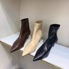 Low Heel Short Boots Pointed Cat Heel Shoes Women's Boots Chic Elastic Boots Bare Boots Single Boots
