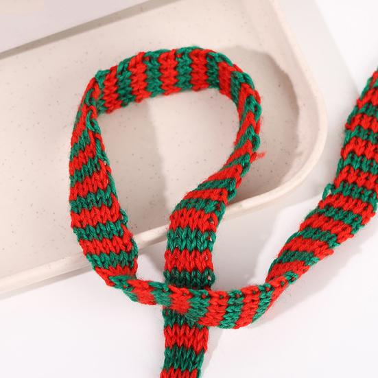 Christmas Knitted Ribbon 9.8Ft DIY Yarn Knit Ribbon Doll Scarf Dual Color Stripe Ribbon Fabric Ribbon for Gift Wrapping Christmas Tree Decor