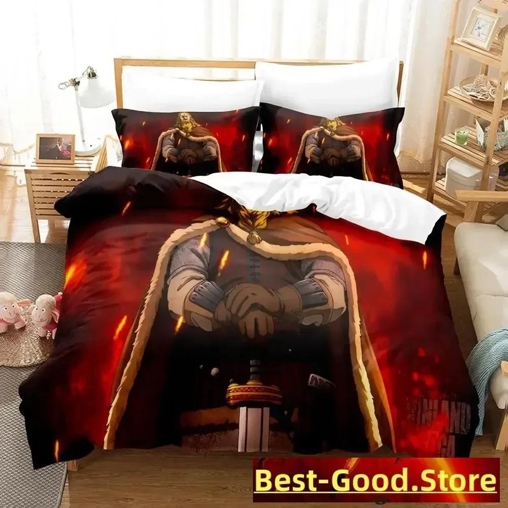 Vinland Saga Bettwäsche-Set, Bettbezug, Laken, bedrucktes Bettwäsche-Set, Kissenbezug, Bettdecke, Doppelbett, Queensize, Kingsize, Schlafzimmer